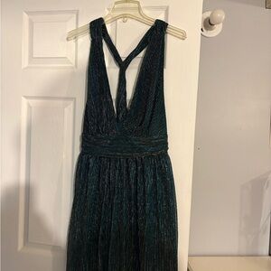 Lulu's Teal Metallic Plunging V-Neck Mini Dress